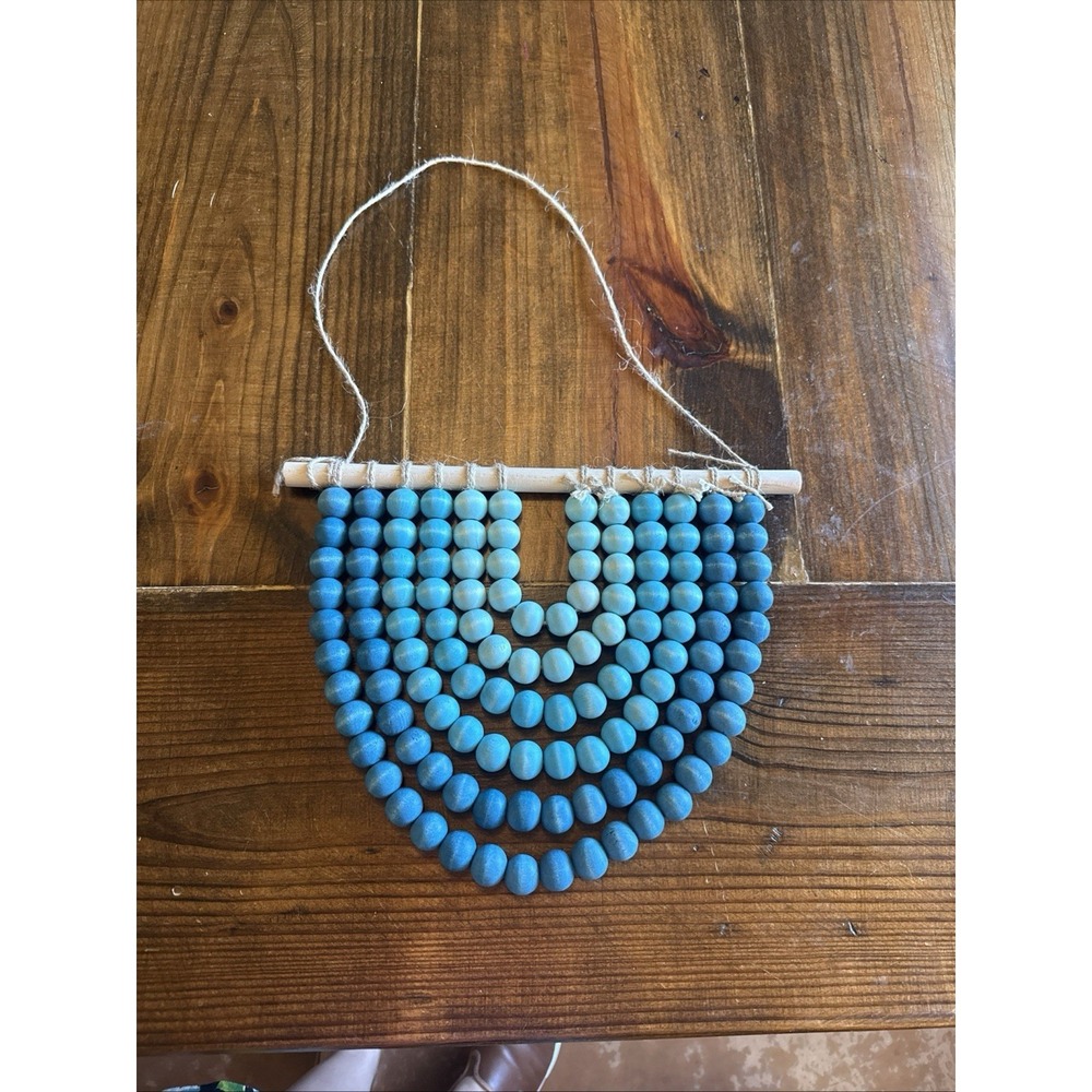 Boho Chic Wooden Bead Garland Wall Hanging Home Decor Coastal Blue